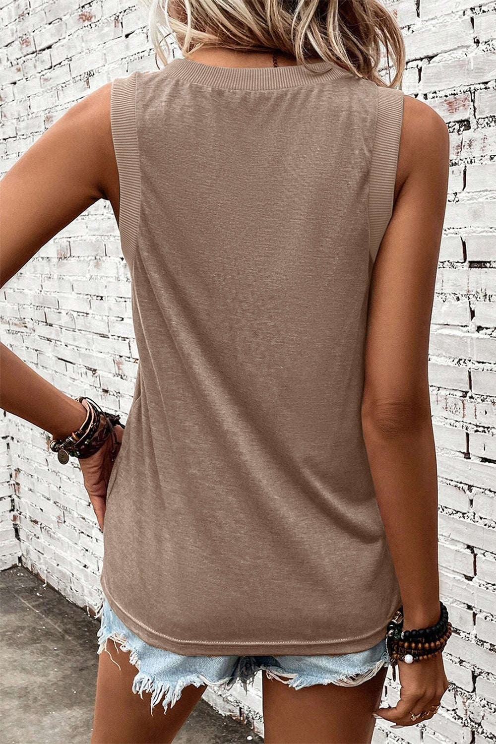 V-neck wide strap tank, opaque and stretchy.