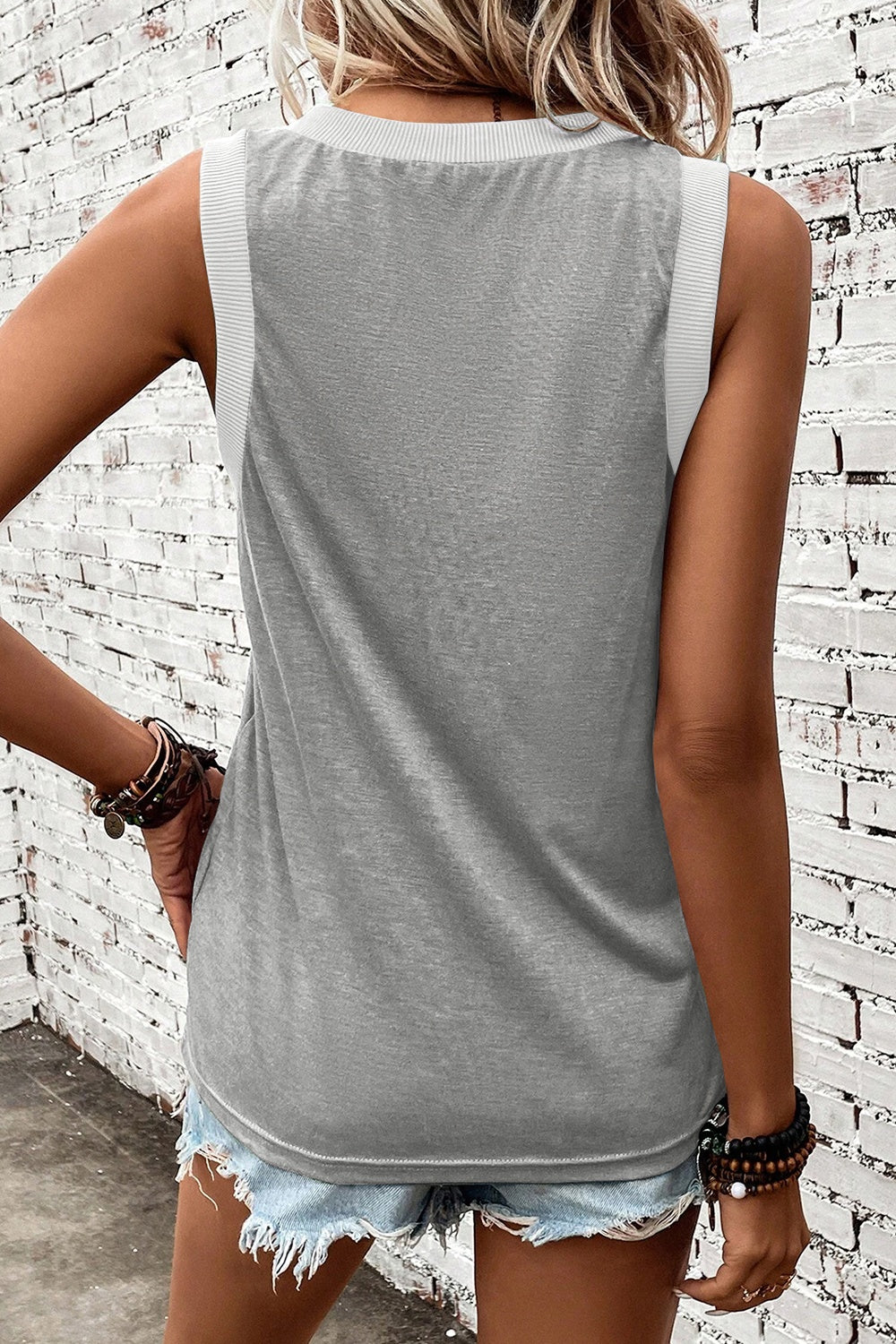 V-neck wide strap tank, opaque and stretchy.