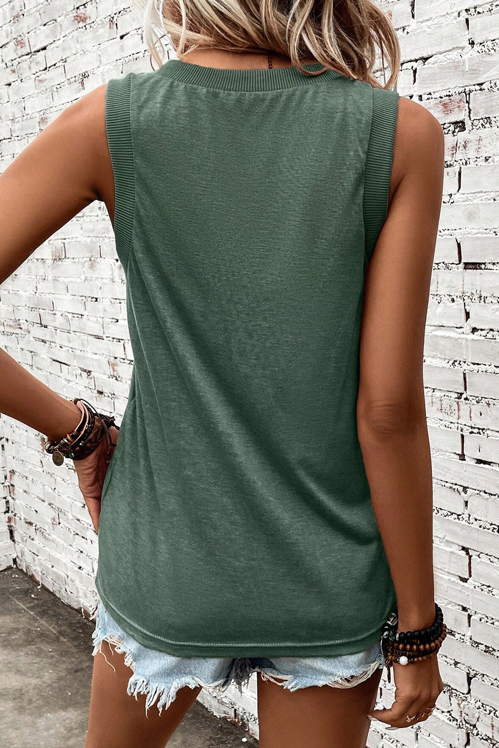V-neck wide strap tank, opaque and stretchy.