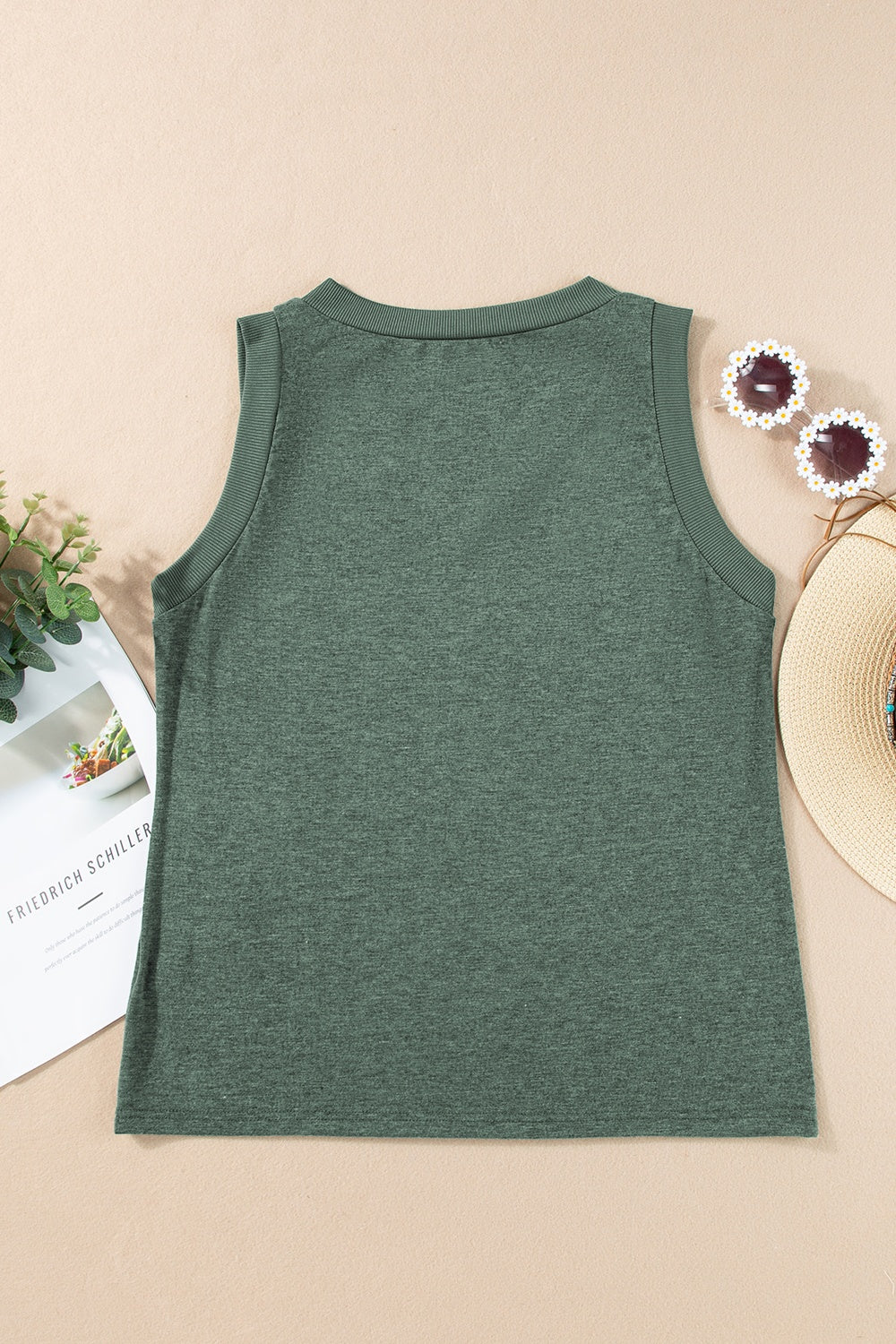 V-neck wide strap tank, opaque and stretchy.