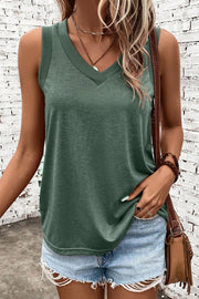 V-neck wide strap tank, opaque and stretchy.