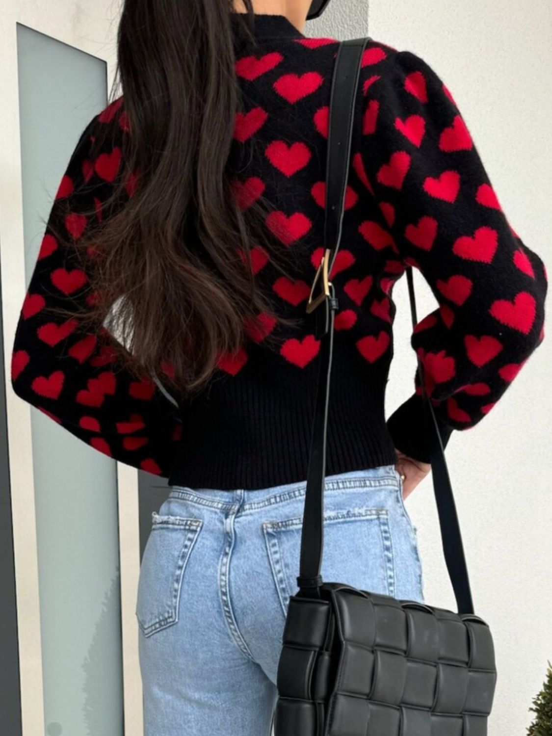 Valentine's Day heart V-neck cropped cardigan.
