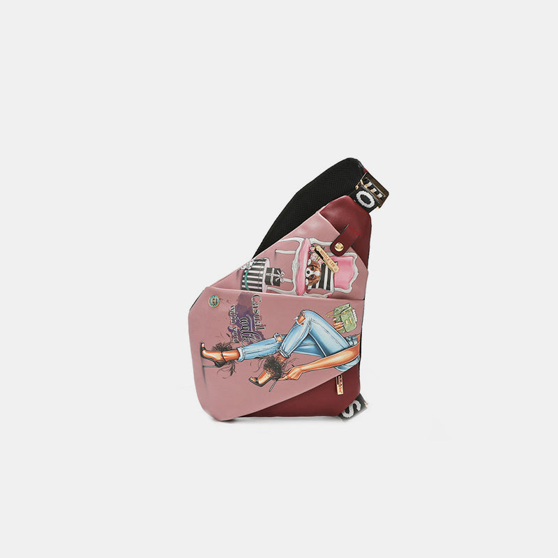 Vegan Leather Leopard & Lip Pattern Crossbody Bag