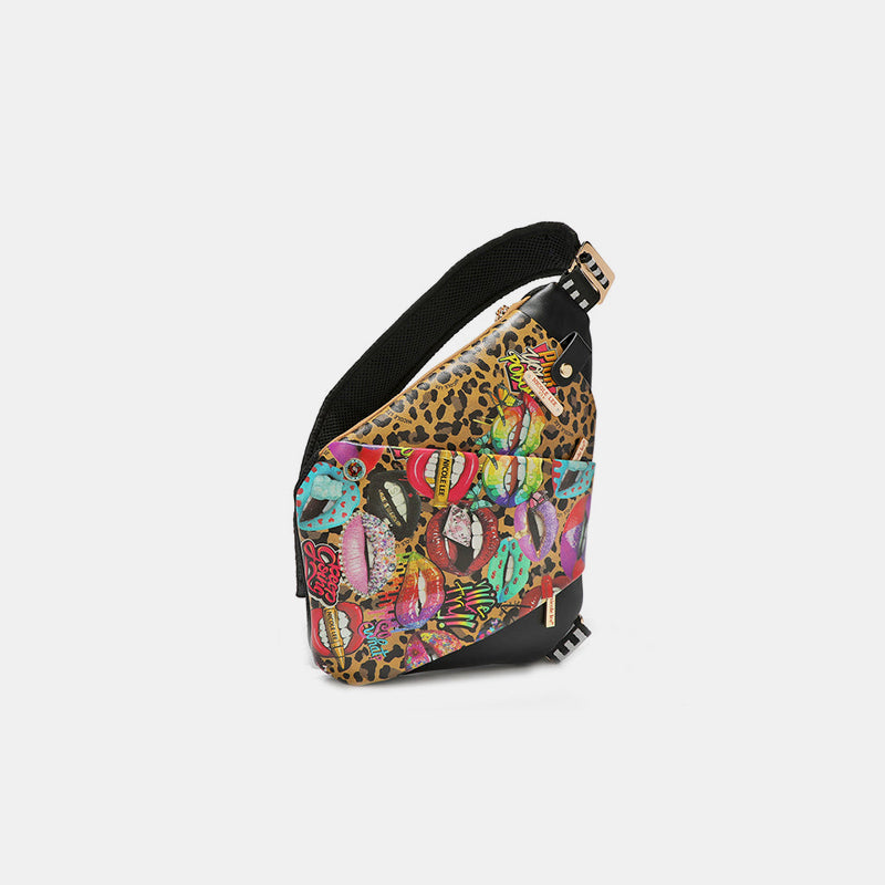Vegan Leather Leopard & Lip Pattern Crossbody Bag