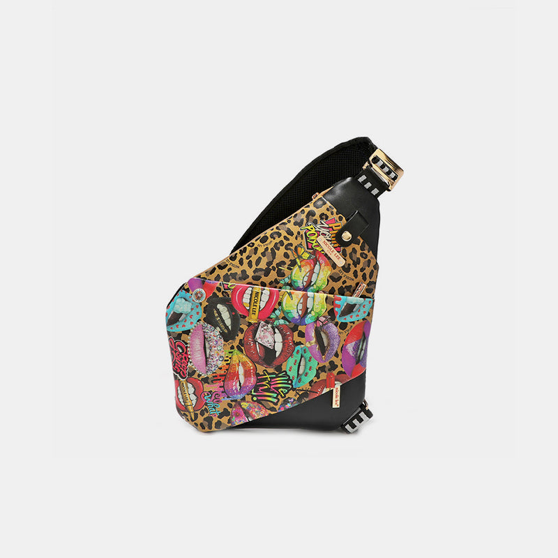 Vegan Leather Leopard & Lip Pattern Crossbody Bag