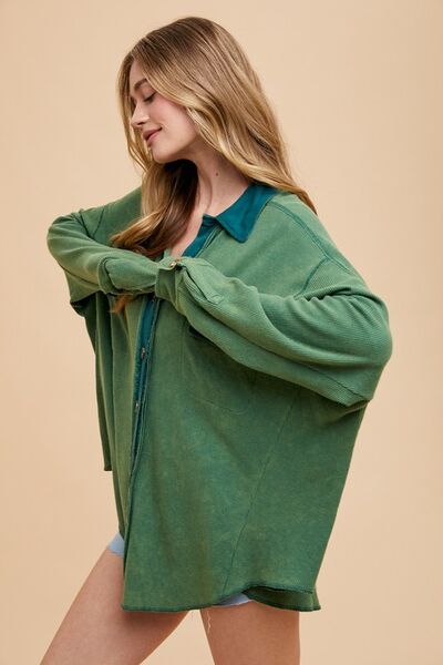 Annie Wear Waffle-Knit Mineral Washed Button Down Shirt.