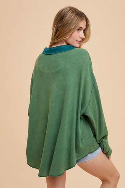 Annie Wear Waffle-Knit Mineral Washed Button Down Shirt.