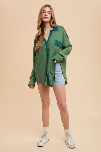 Annie Wear Waffle-Knit Mineral Washed Button Down Shirt.