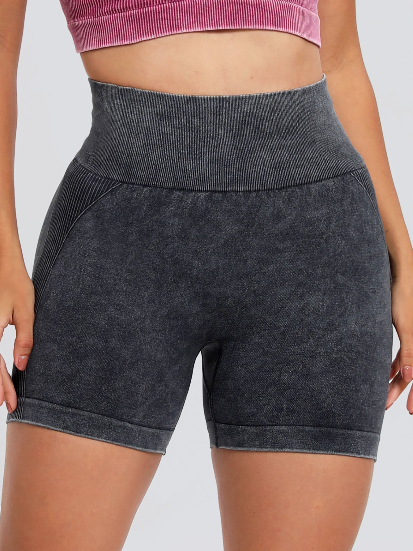 Solid drawstring smocked waist pocketed shorts.