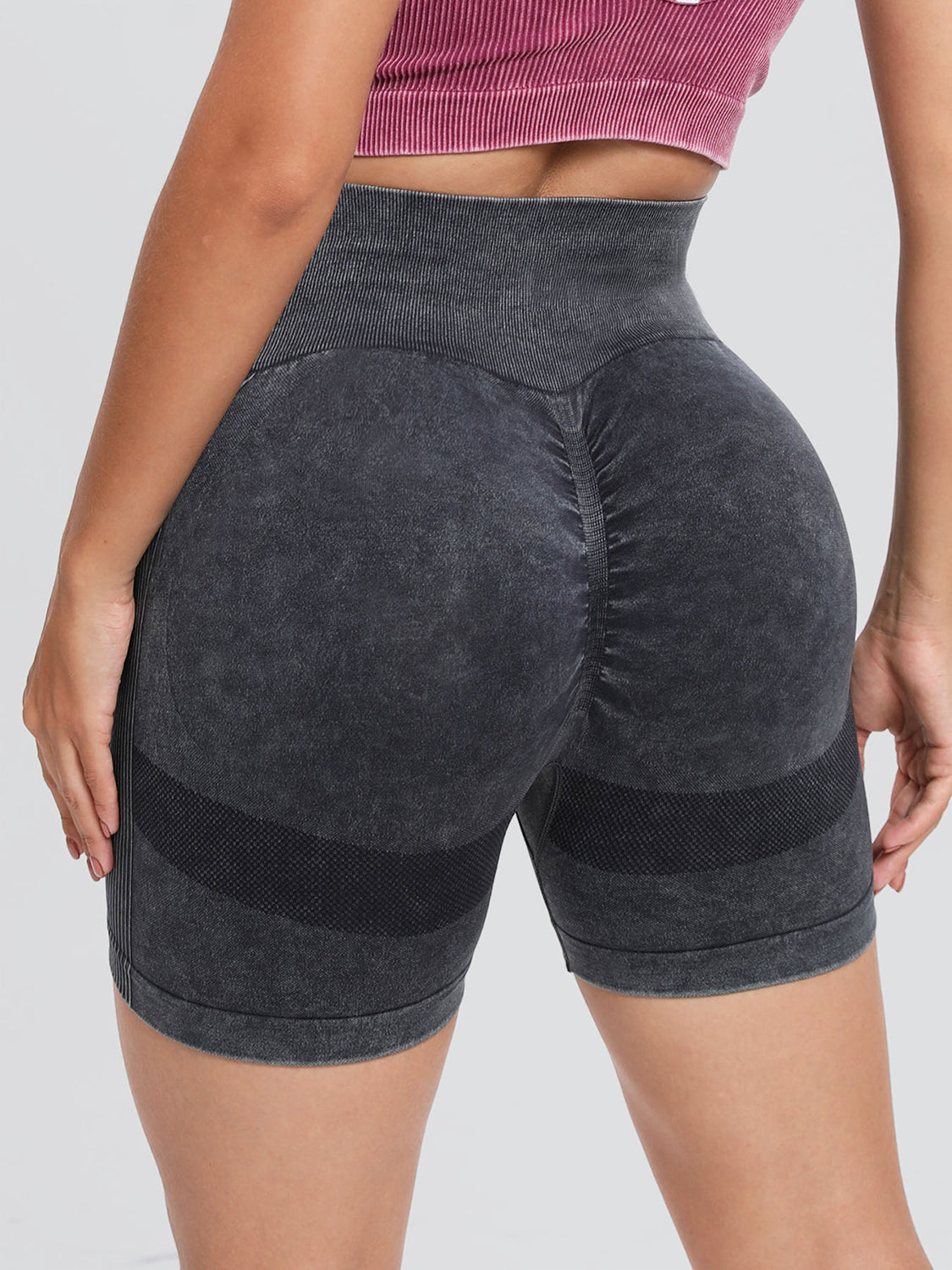 Solid drawstring smocked waist pocketed shorts.