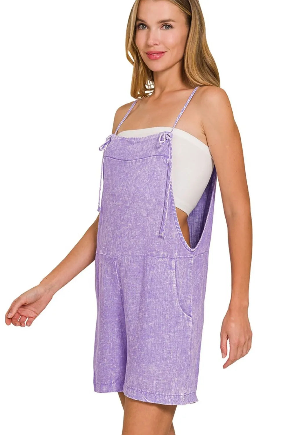 Washed Linen Knot Strap Rompers