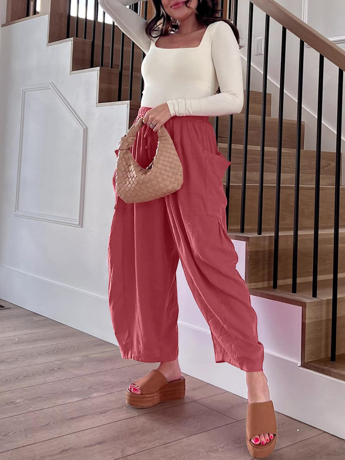 Wide leg pants with pockets plus size, opaque.