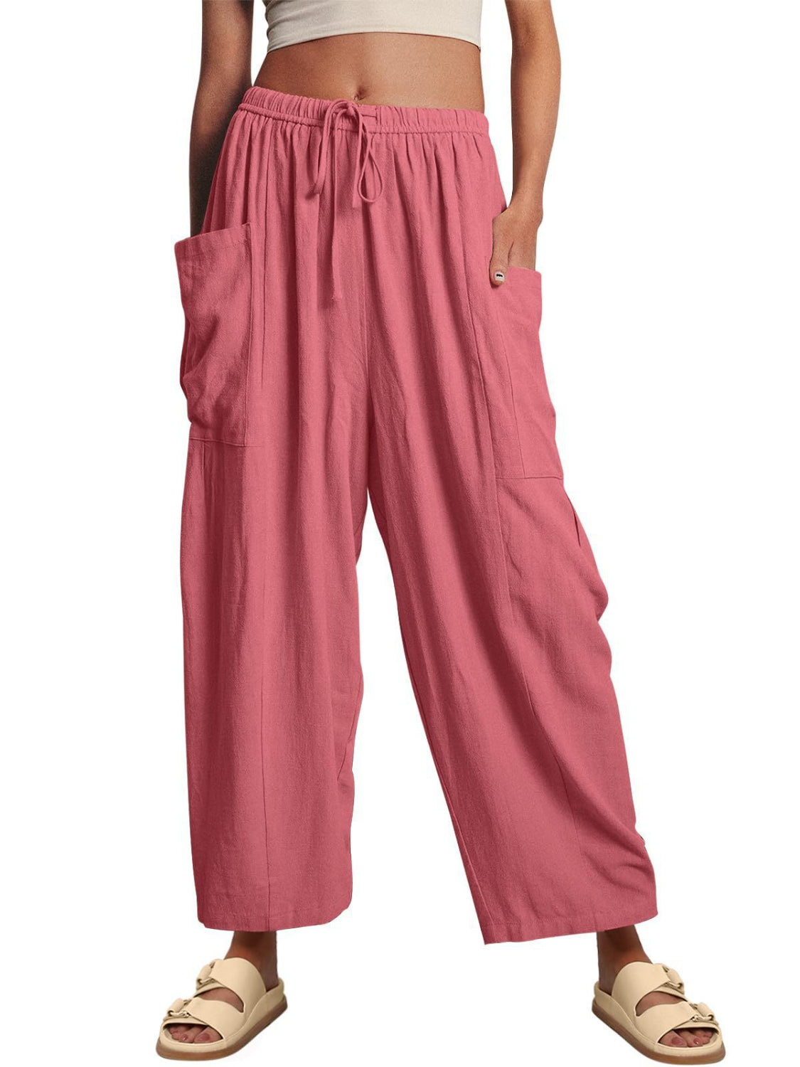 Wide leg pants with pockets plus size, opaque.