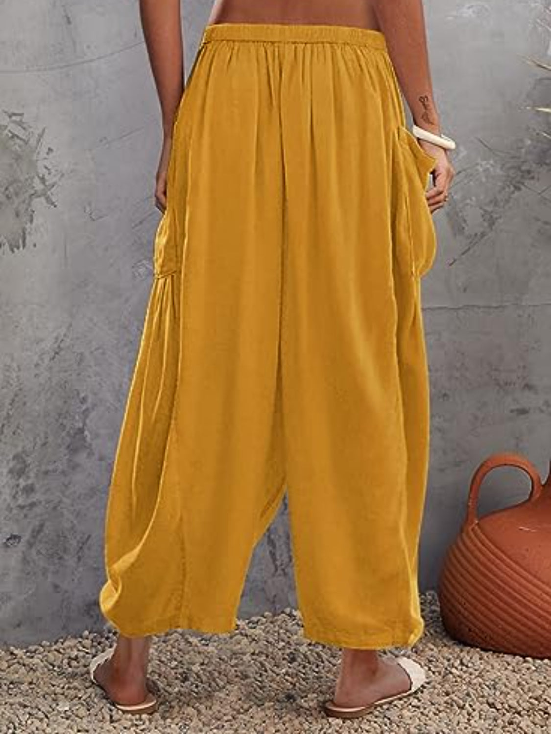 Wide leg pants with pockets plus size, opaque.