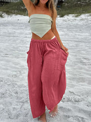 Wide leg pants with pockets plus size, opaque.