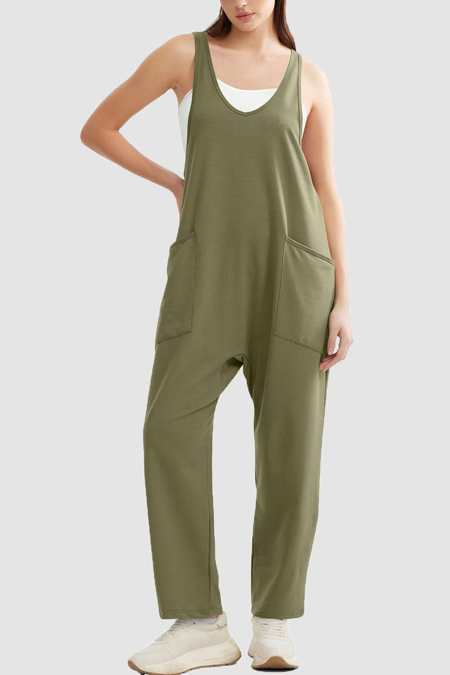 Plus Size Lace Detail Spaghetti Strap Wide Leg Jumpsuit.