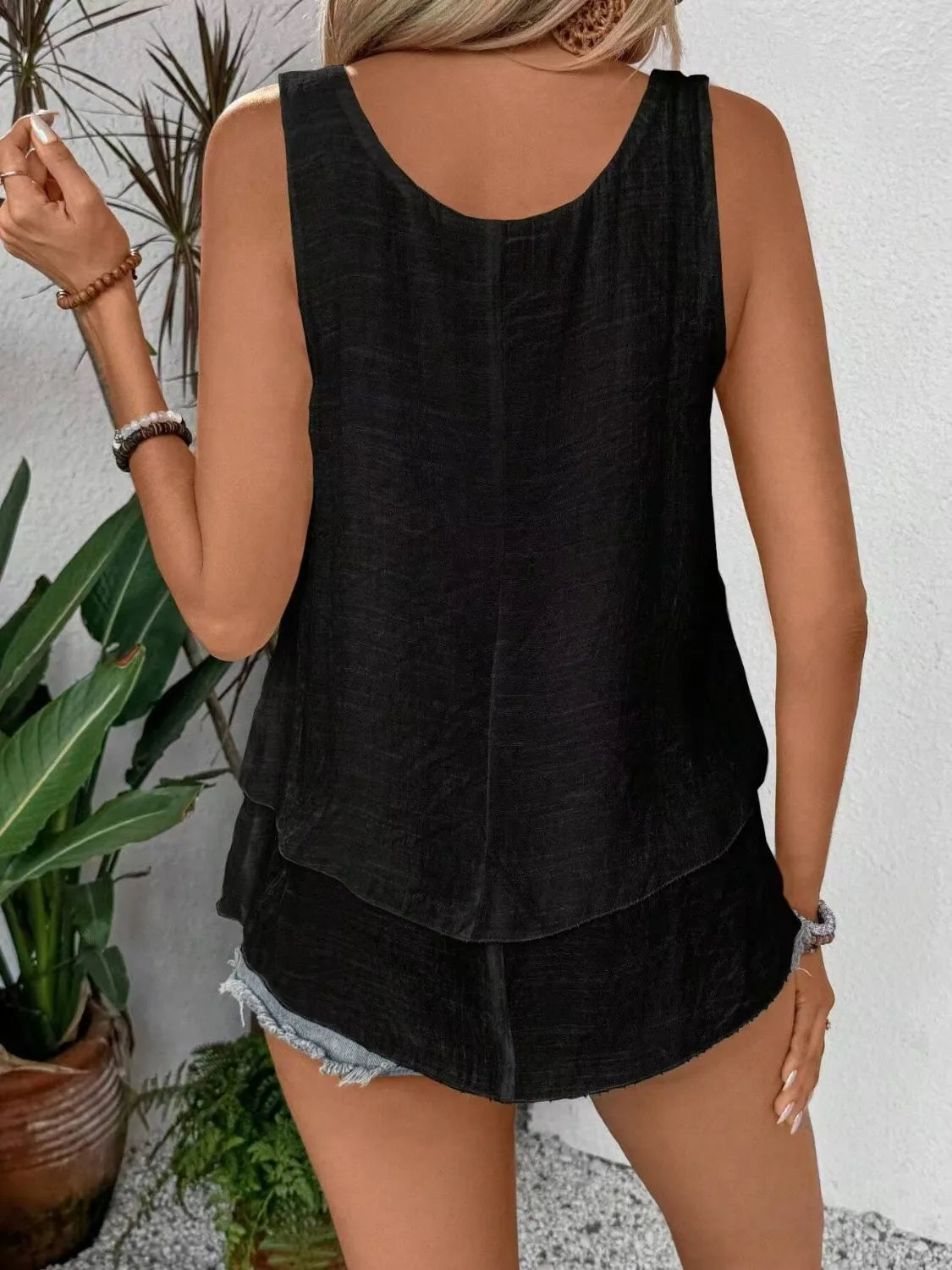 Wide strap layered tank, sheer.