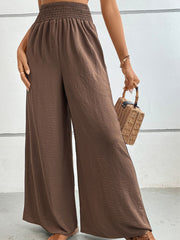 Wide waistband relax fit long pants, casual style.