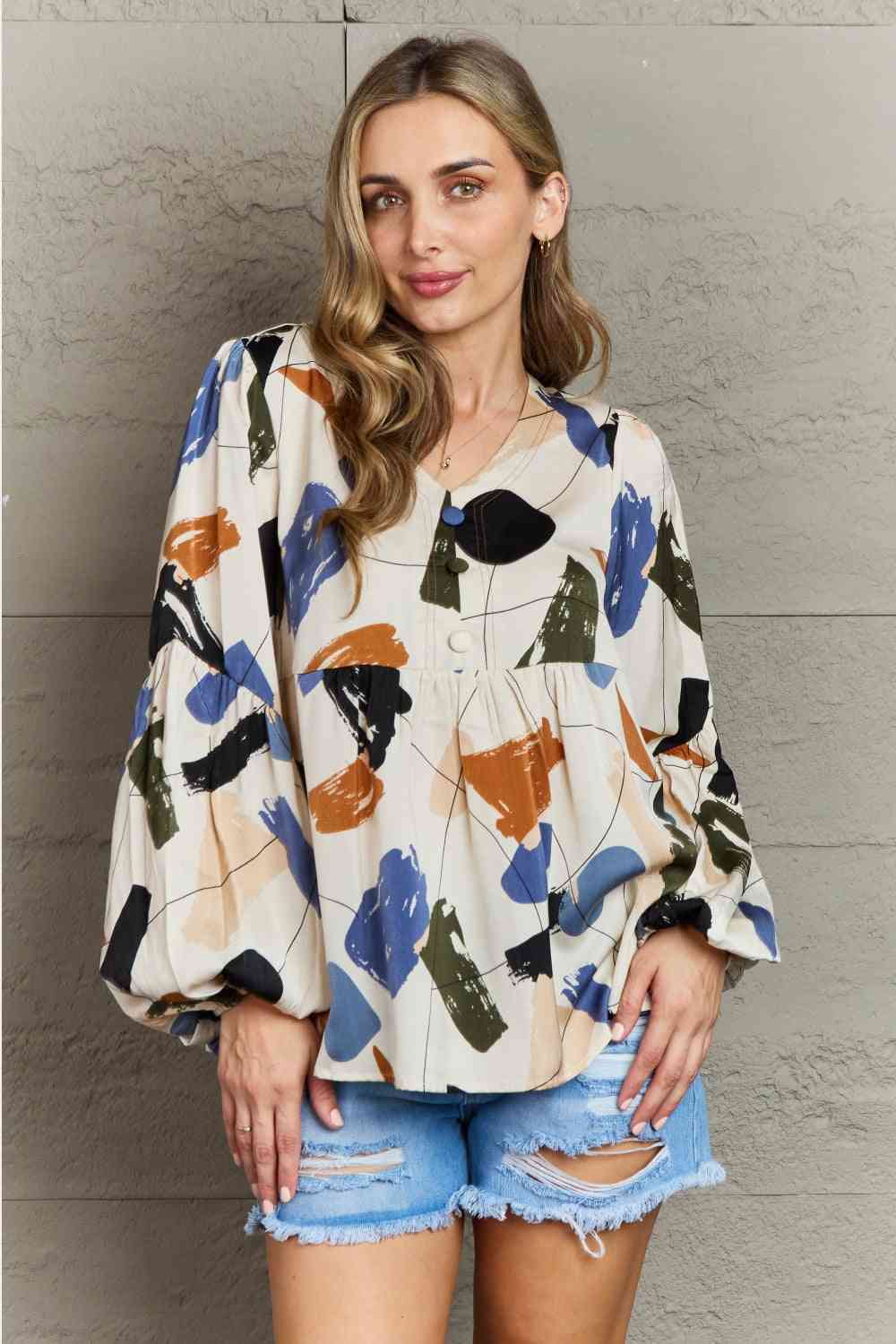 Hailey Co Wishful Thinking Multi Colored Printed Blouse.