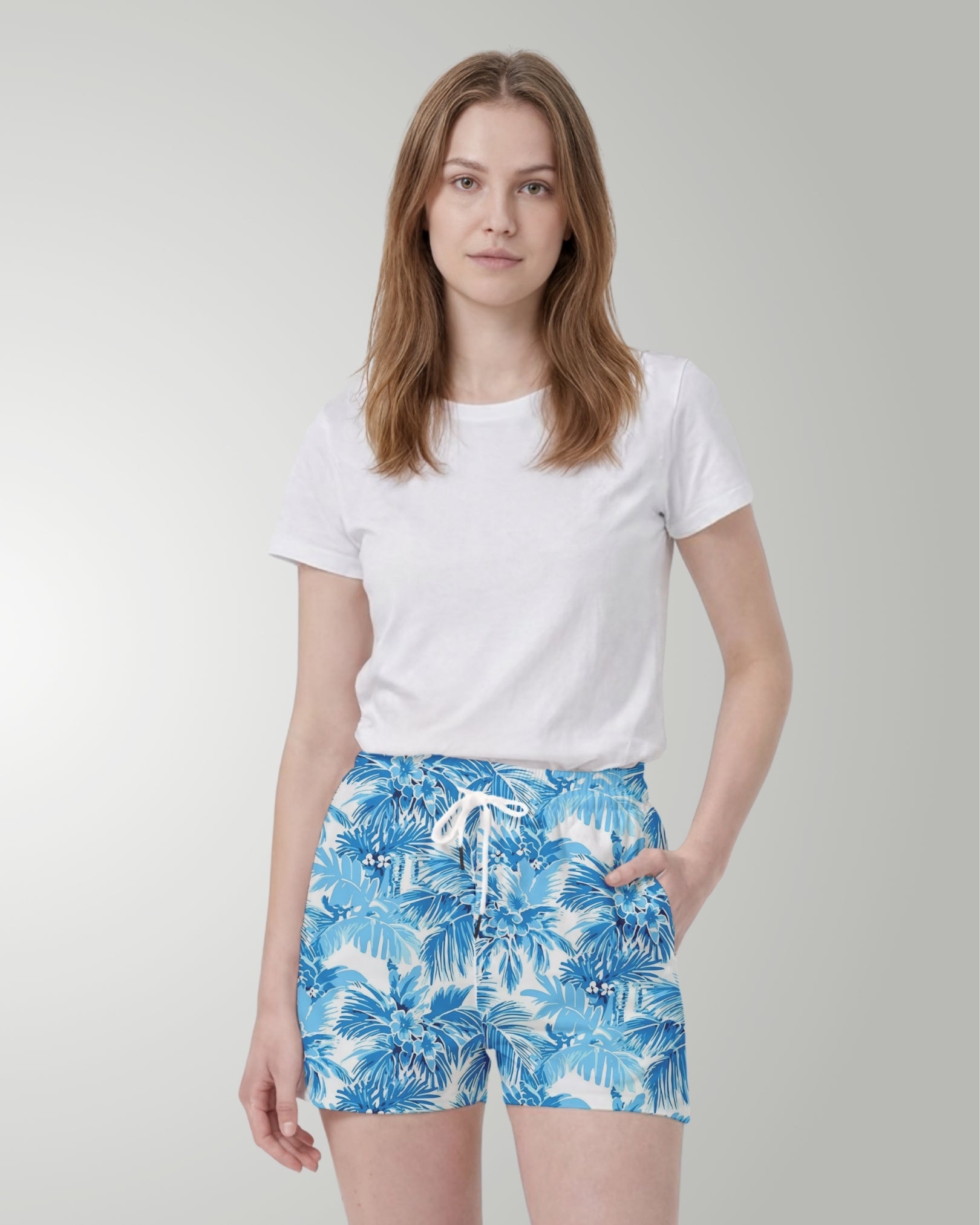 Womens Beach Shorts - Blue Palms