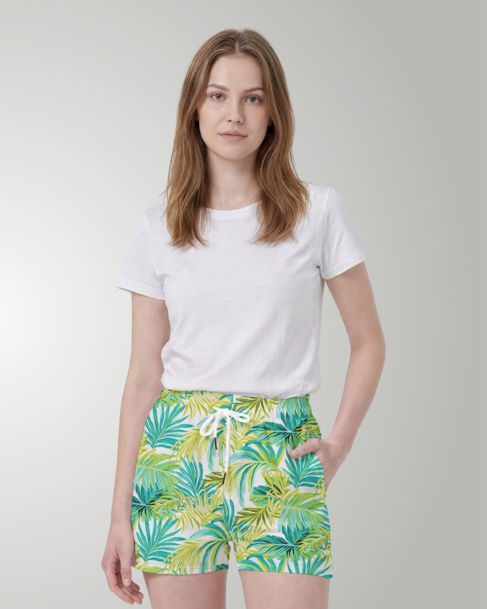 Womens Beach Shorts - Green Palms