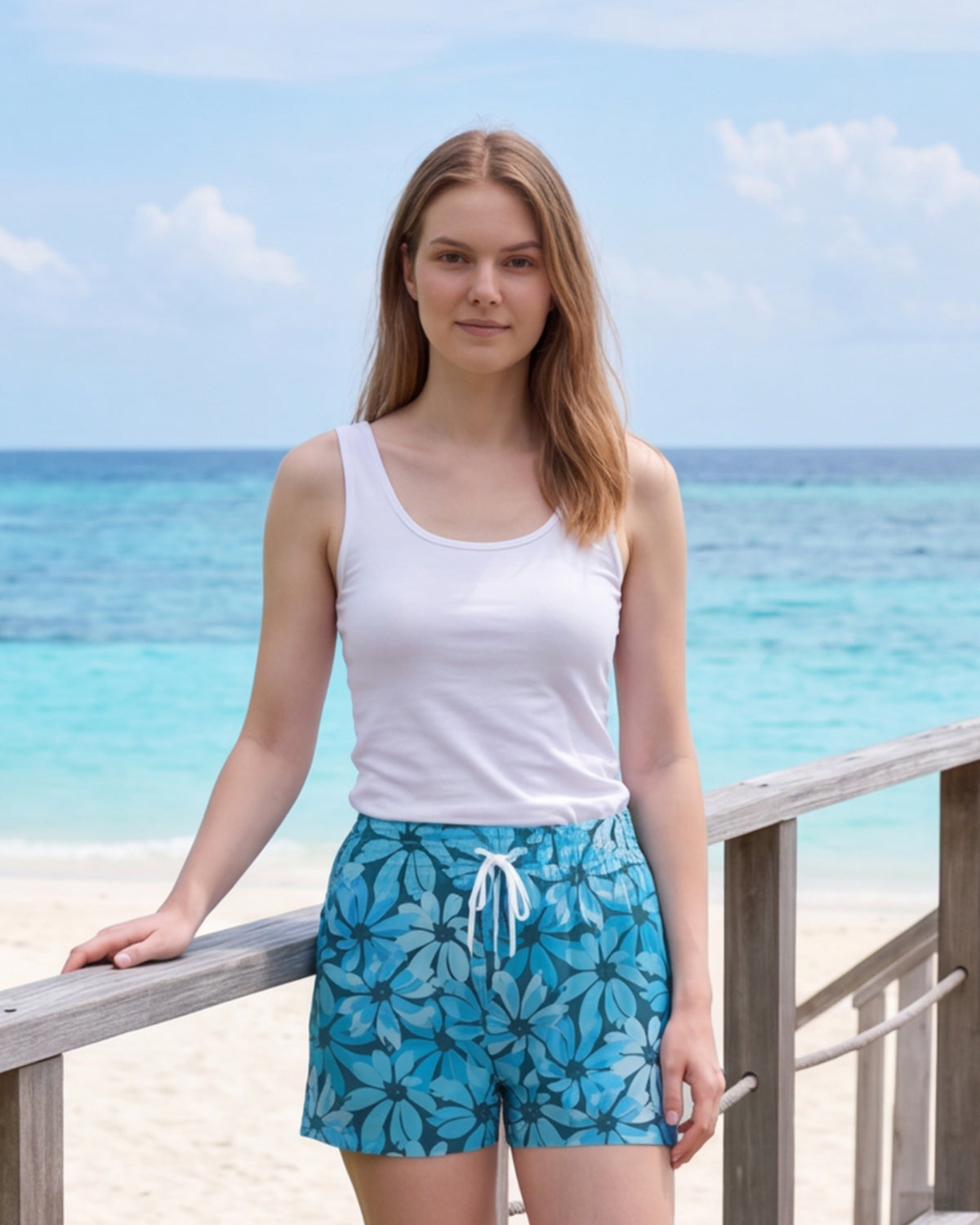 Womens Beach Shorts - Seaside Sonata