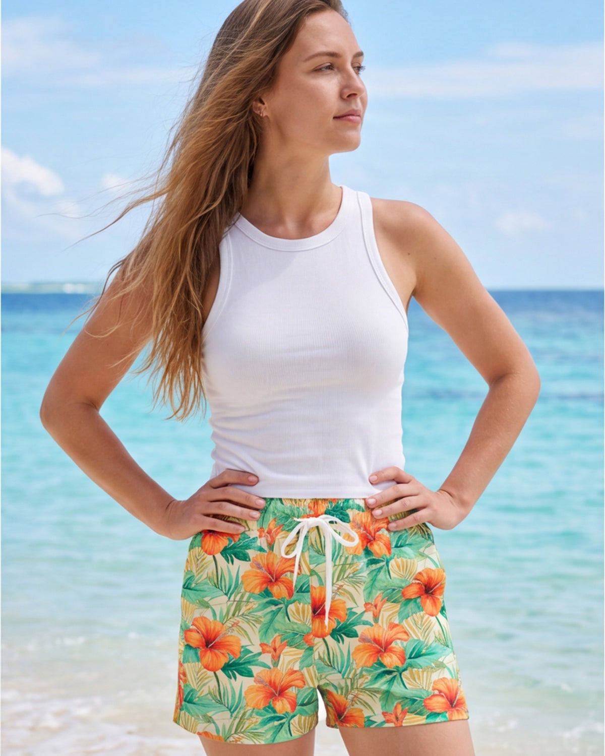 Womens Beach Shorts - Sunrise Lagoon