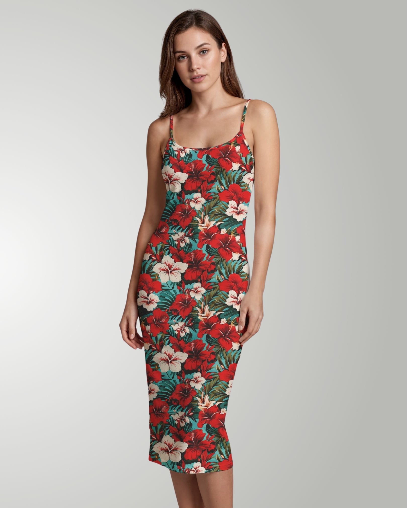 Womens Bodycon Midi Dress - Aloha Vibes