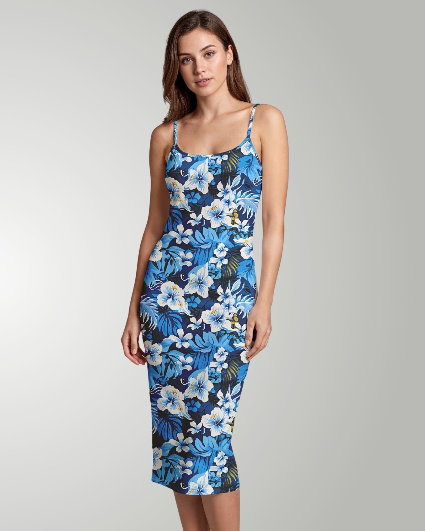Womens Bodycon Midi Dress - Blue Hawaiian