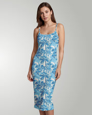 Womens Bodycon Midi Dress - Blue Palms