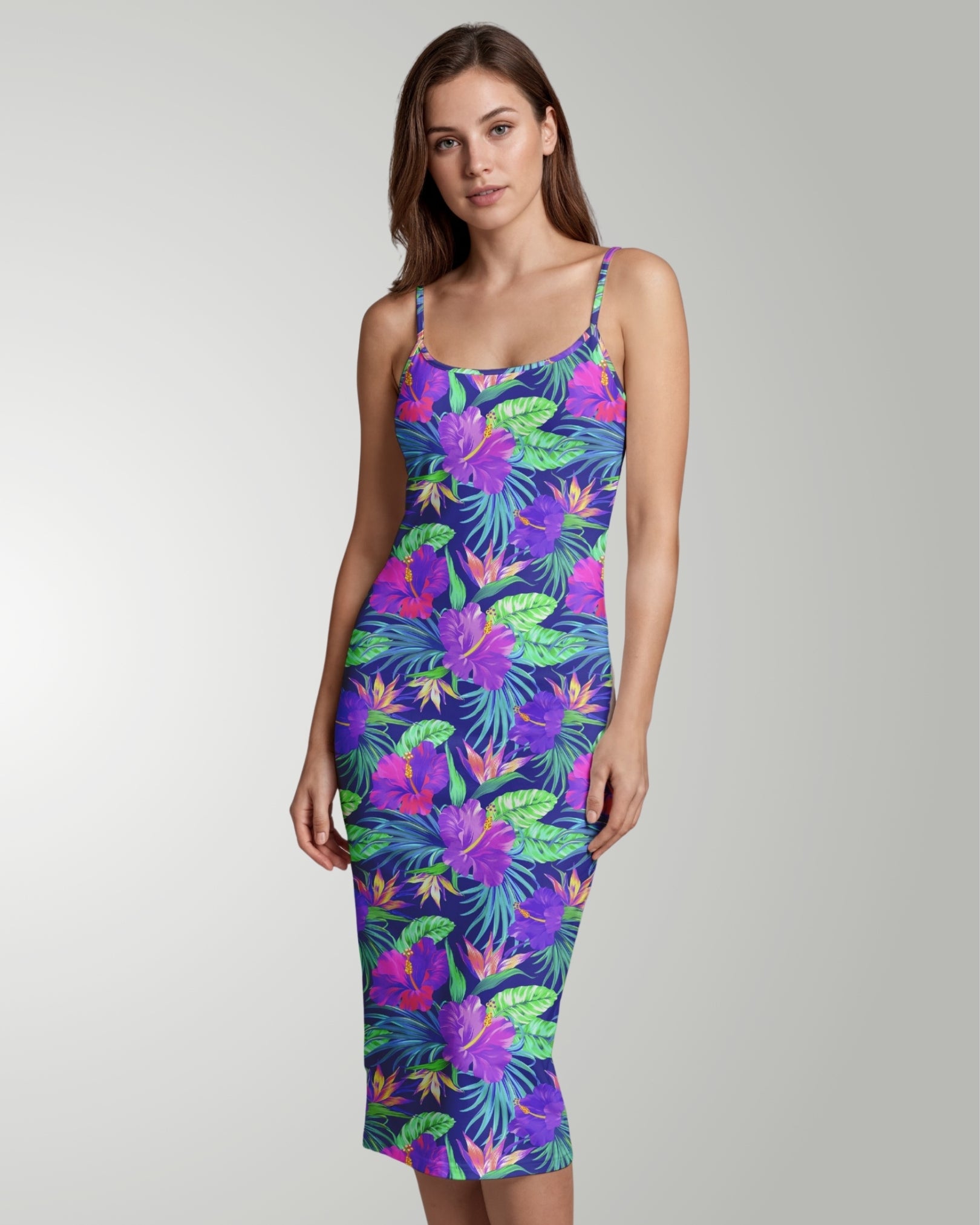 Womens Bodycon Midi Dress - Purple Paradise