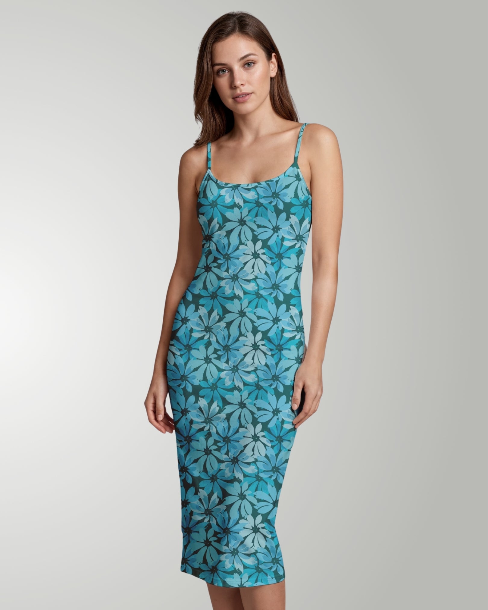 Womens Bodycon Midi Dress - Seaside Sonata