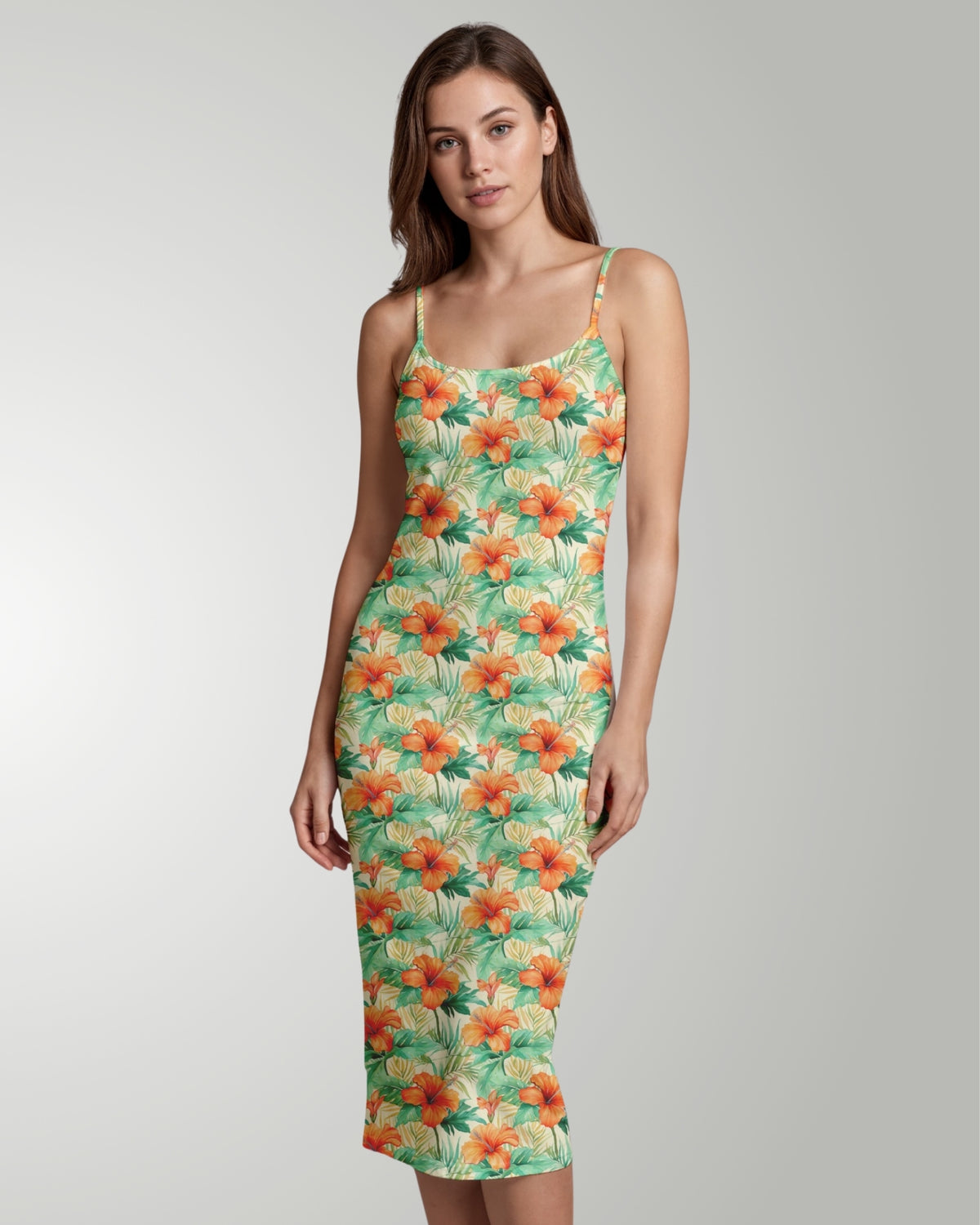 Womens Bodycon Midi Dress - Sunrise Lagoon