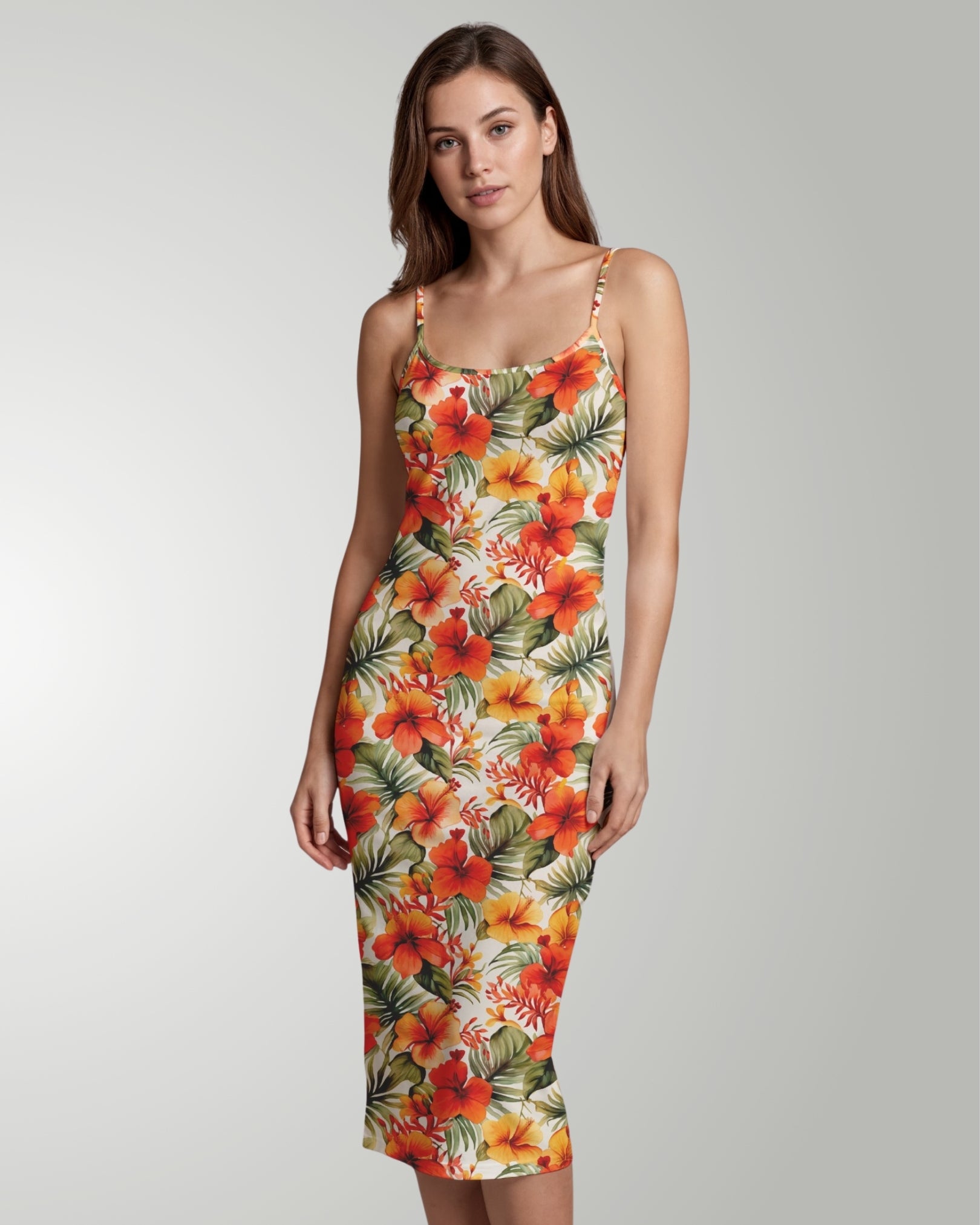 Womens Bodycon Midi Dress - Sunset Bloom