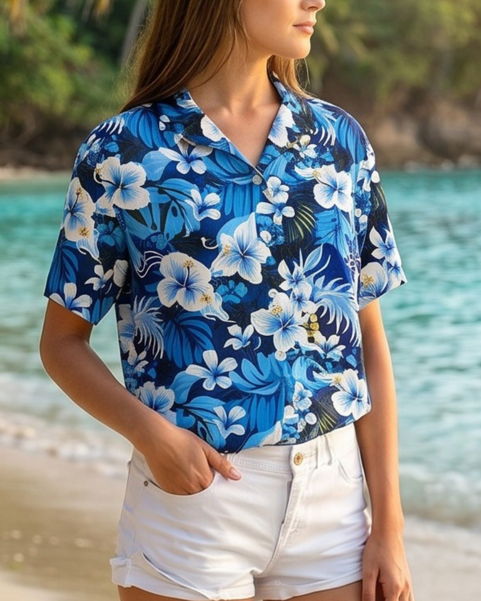 Womens Hawaiian Shirt - Blue Hawaiian