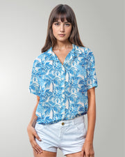 Womens Hawaiian Shirt - Blue Palms