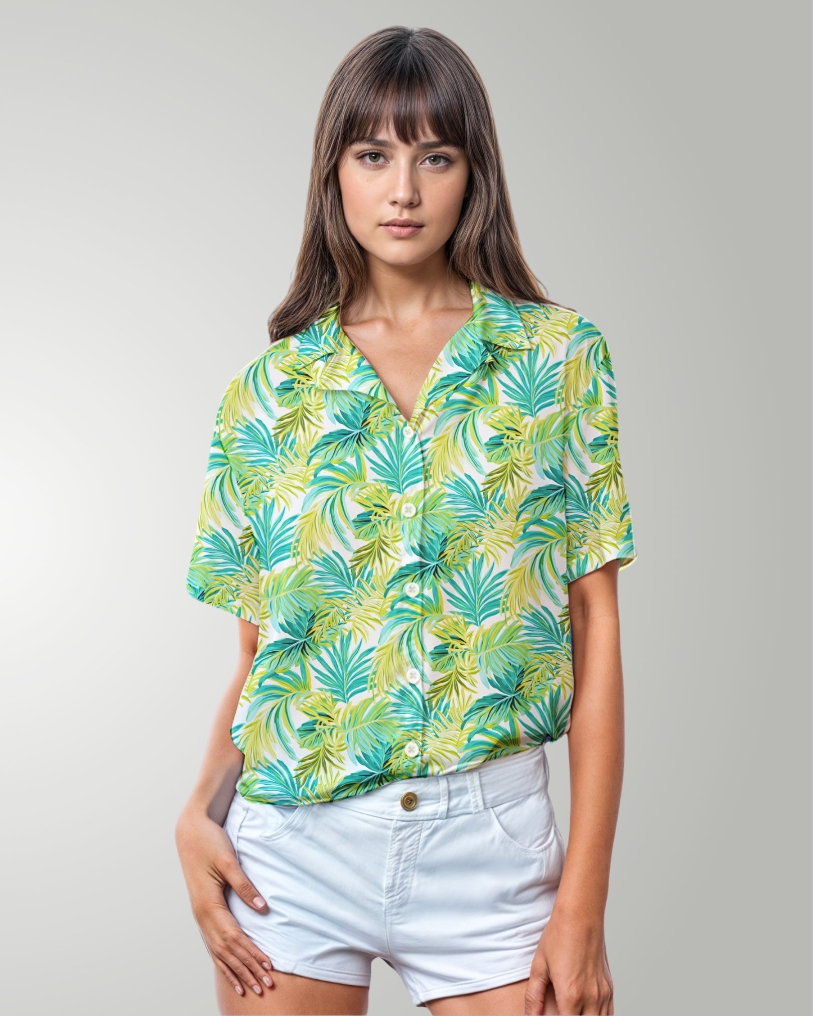 Womens Hawaiian Shirt - Green Palms