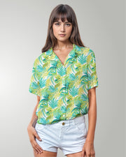 Womens Hawaiian Shirt - Green Palms