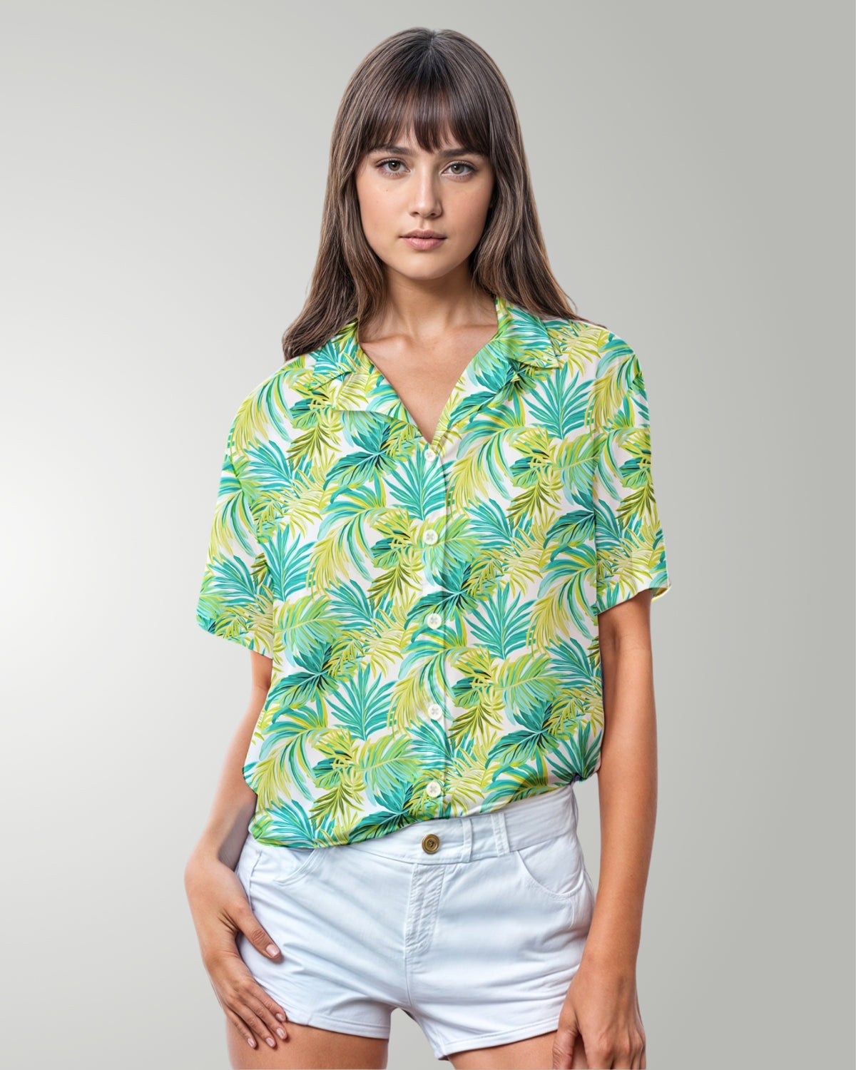 Womens Hawaiian Shirt - Green Palms