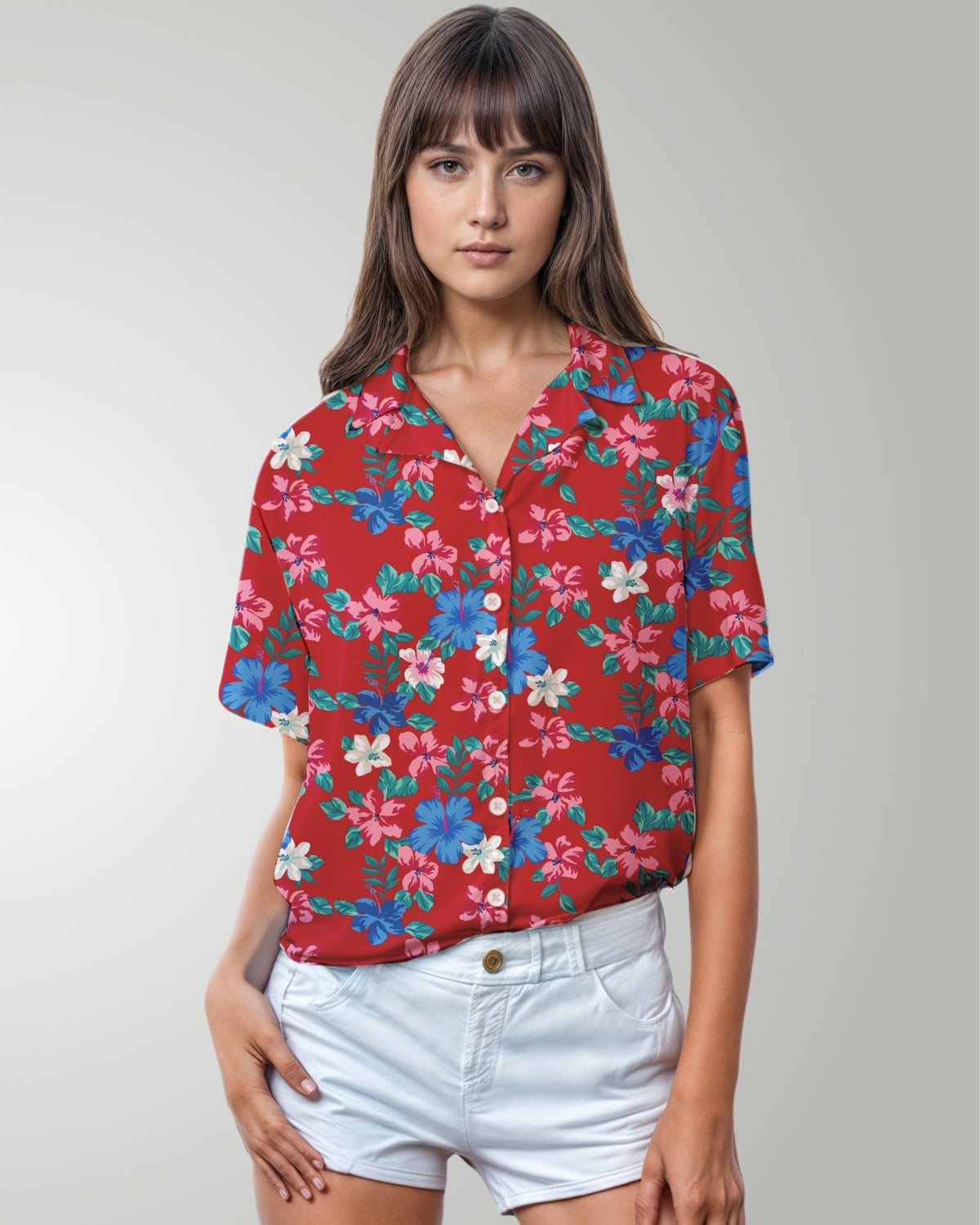Womens Hawaiian Shirt - Island Florals