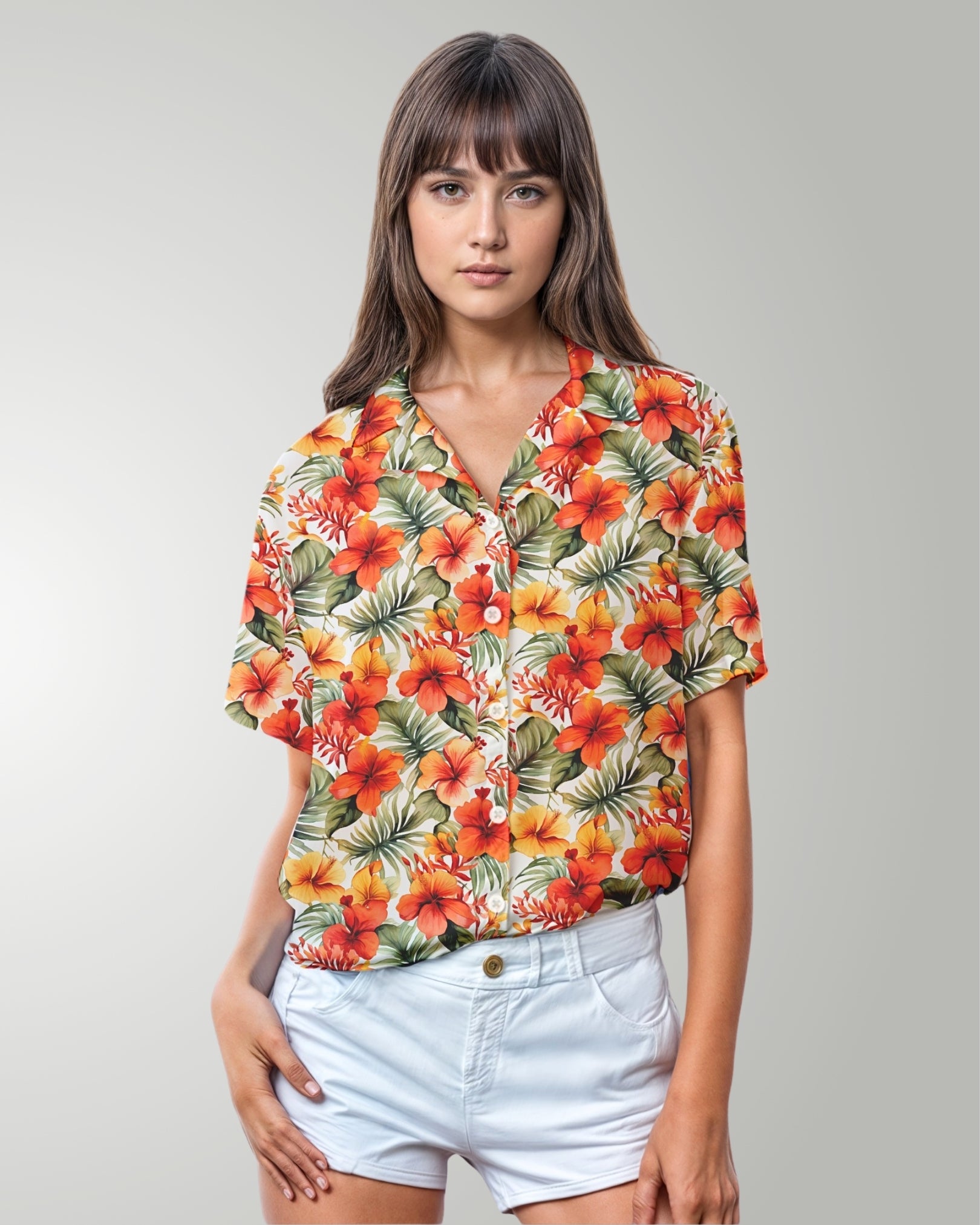 Womens Hawaiian Shirt - Sunset Bloom