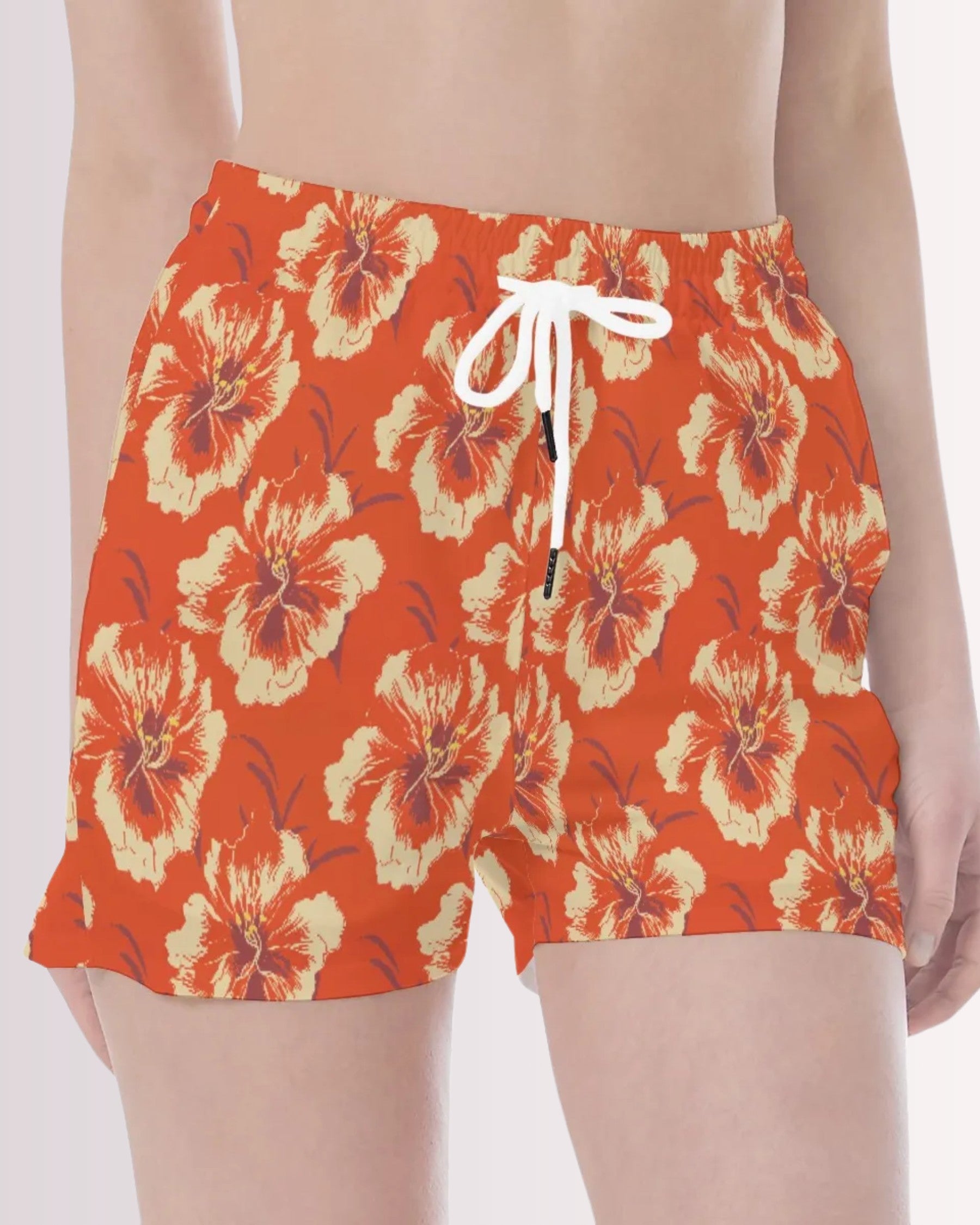 Womens Beach Shorts - Red Hawaiian I