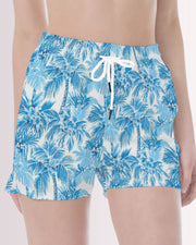 Womens Beach Shorts - Blue Palm Trees I