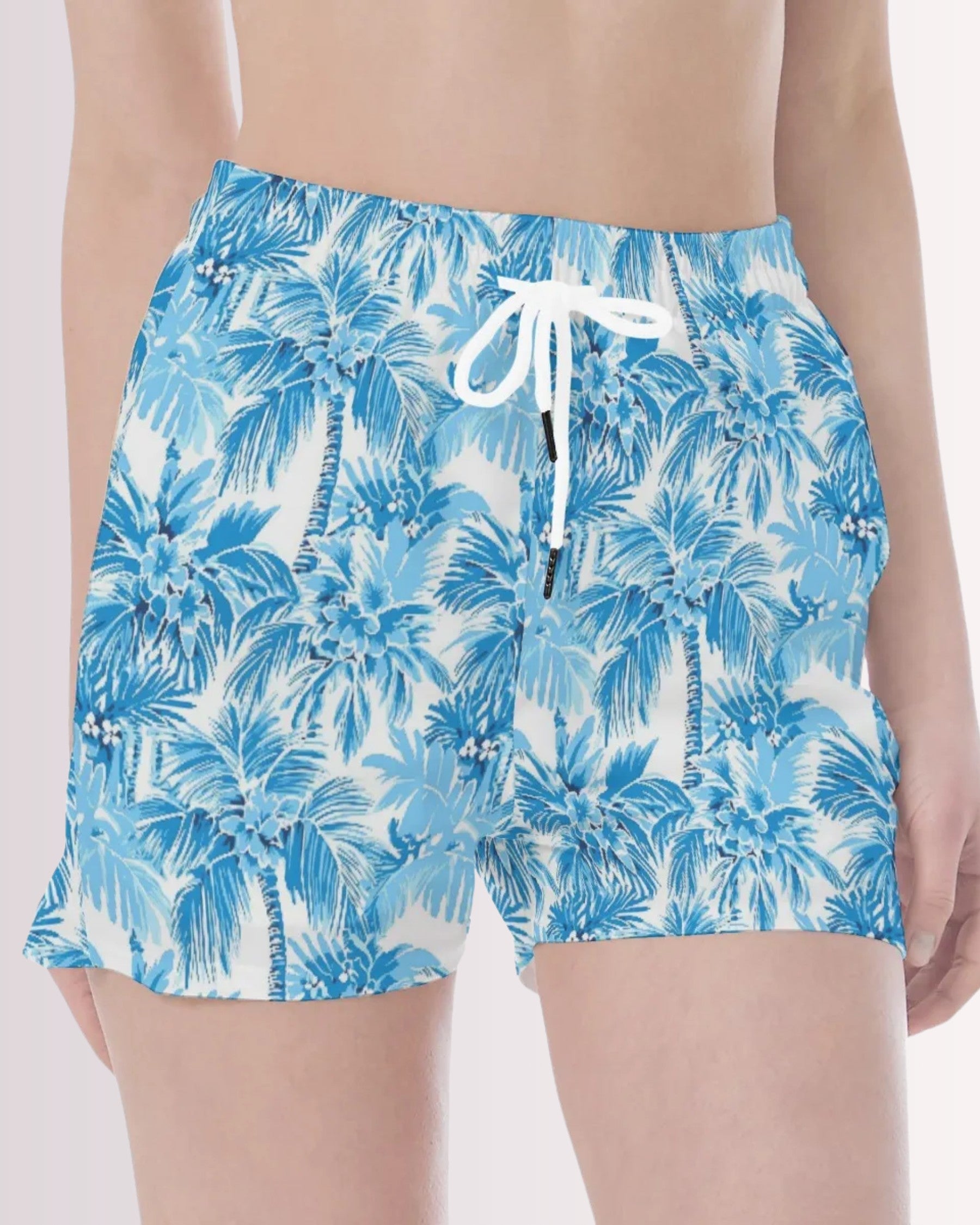 Womens Beach Shorts - Blue Palm Trees I