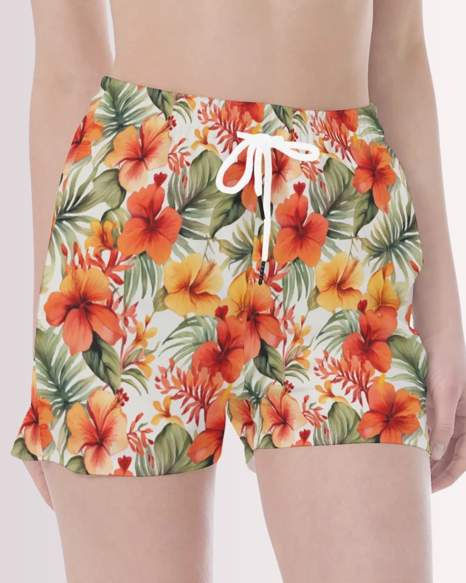 Womens Beach Shorts - Orange Hawaiian III