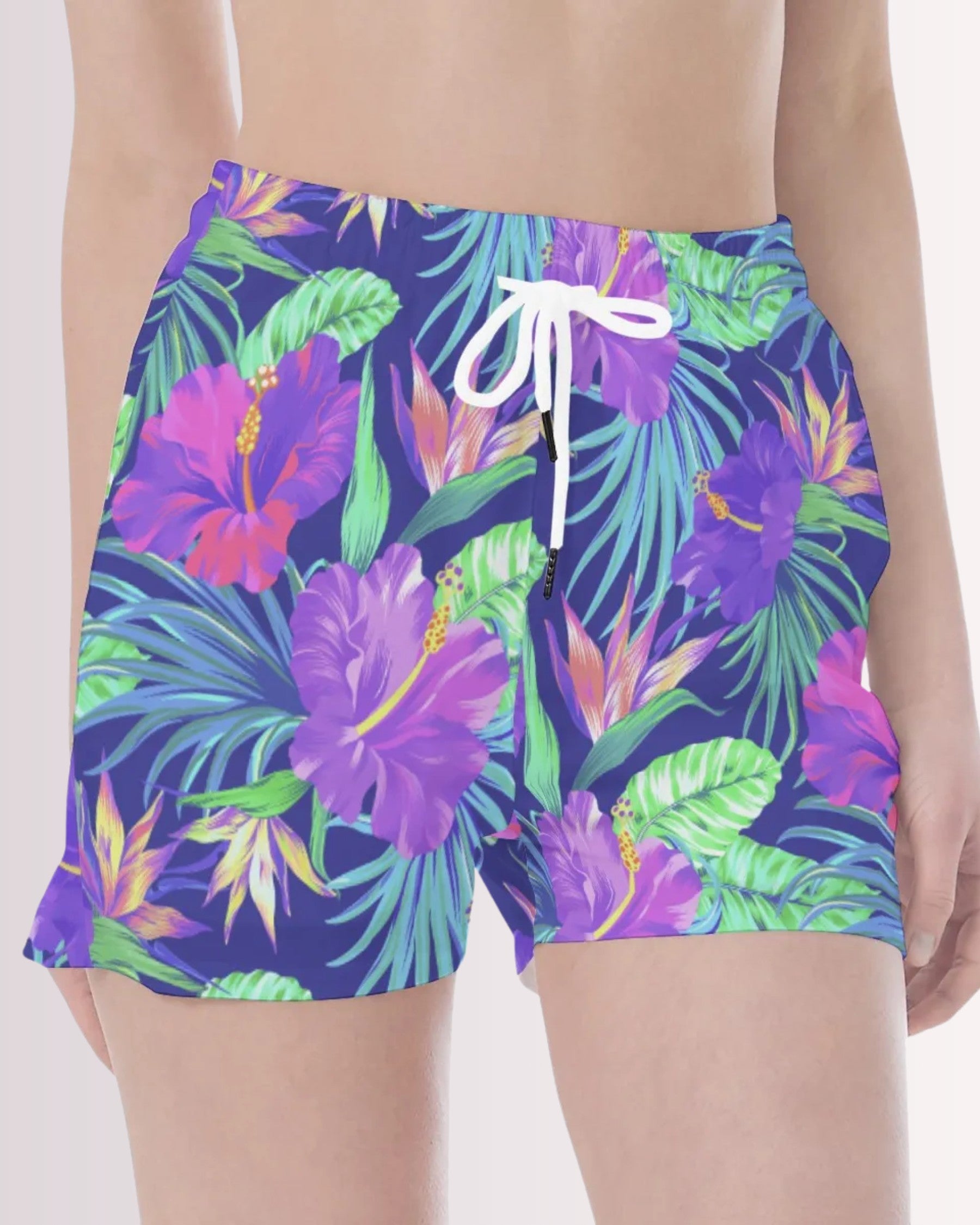 Womens Beach Shorts - Purple Hawaiian IV