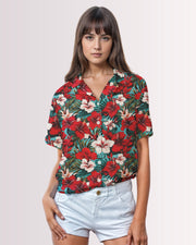 Womens Hawaiian Shirt - Red Hawaiian II