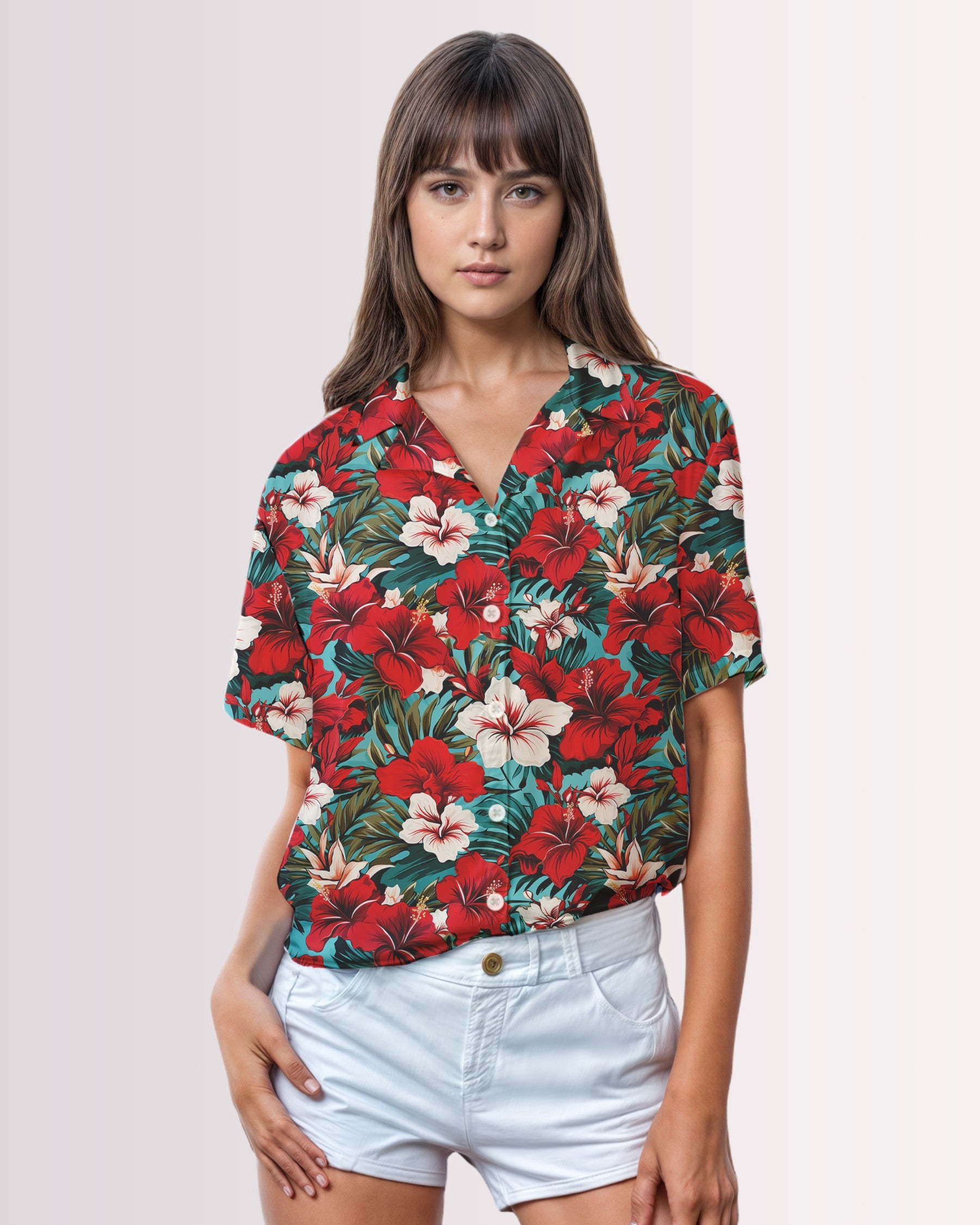 Womens Hawaiian Shirt - Red Hawaiian II