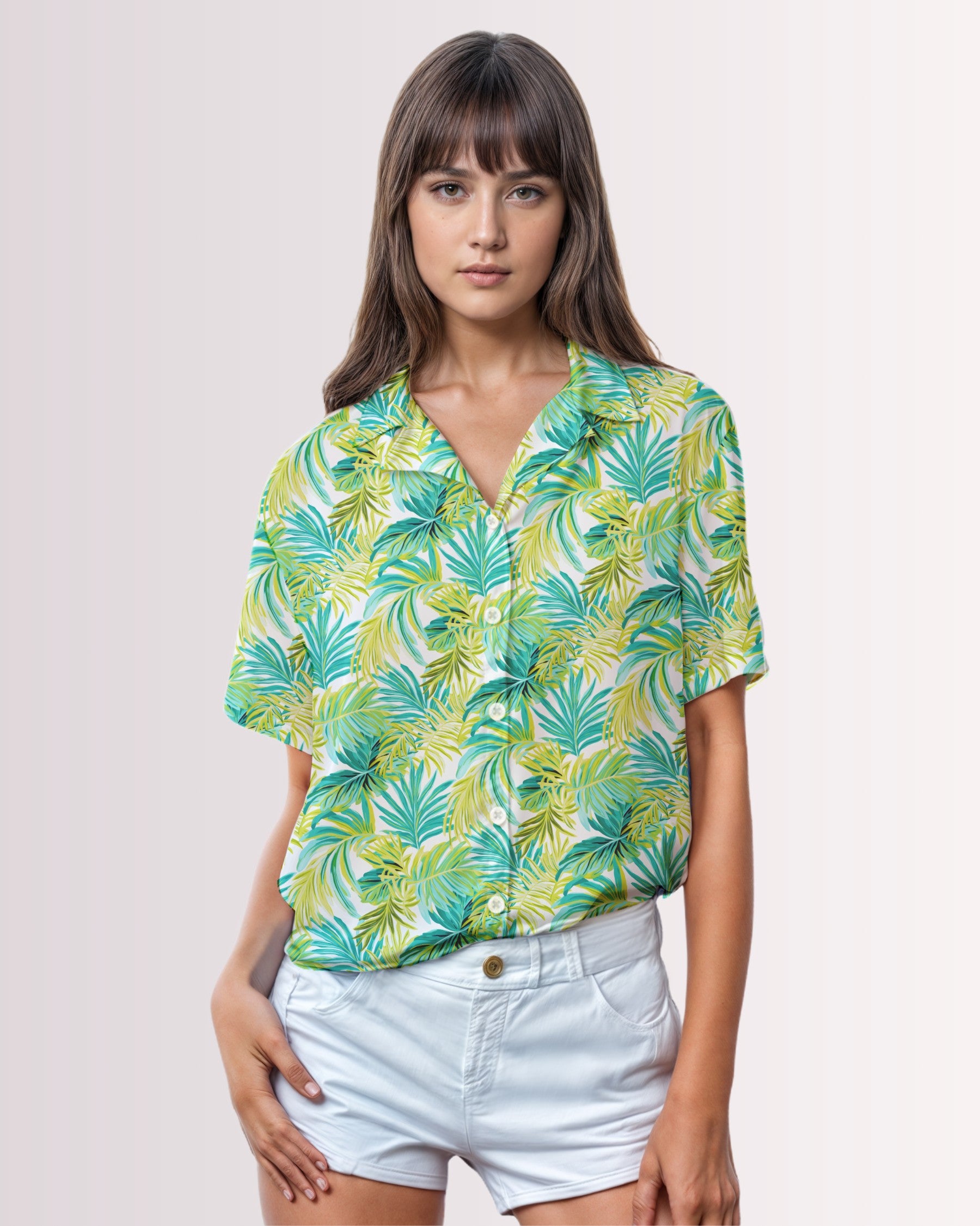 Womens Hawaiian Shirt - Palm Leaves I