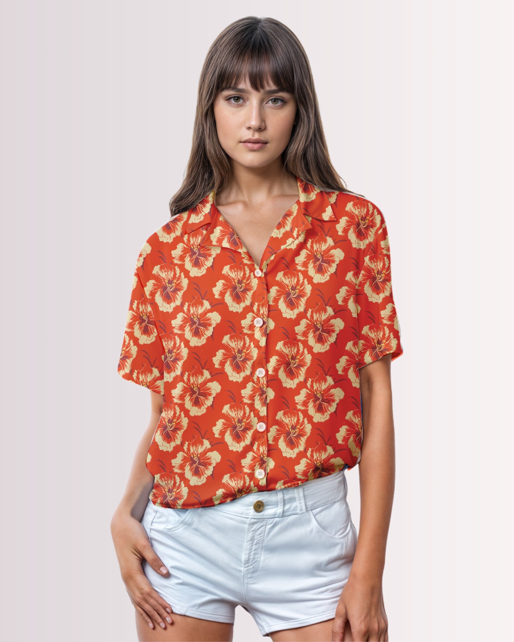 Womens Hawaiian Shirt - Red Hawaiian I